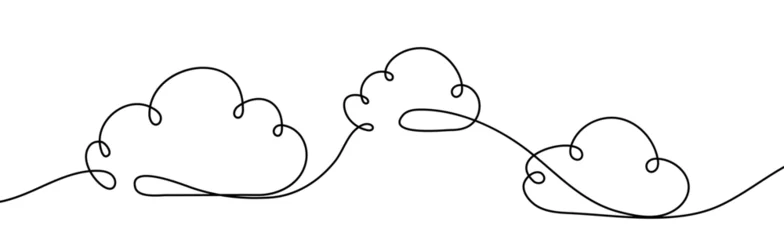 Fotobehang Een lijn Continuous one line drawing. Cloud on white background. Vector illustration