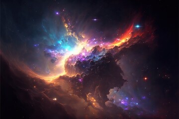 Nebula and galaxies in the deep space. Abstract cosmos univese background