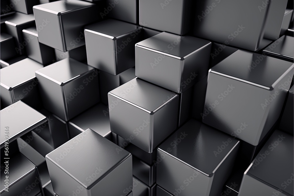 Poster a bunch of cubes that are all stacked together in a room with a black background and a white backgro