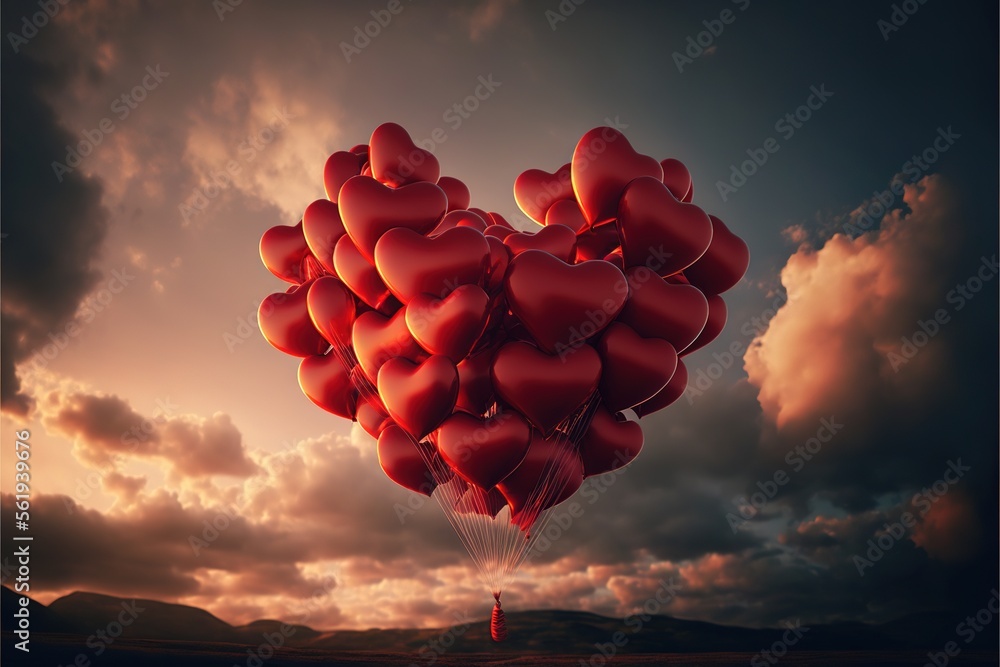 Aufkleber a heart shaped balloon floating in the air with a sky background and clouds in the background with a