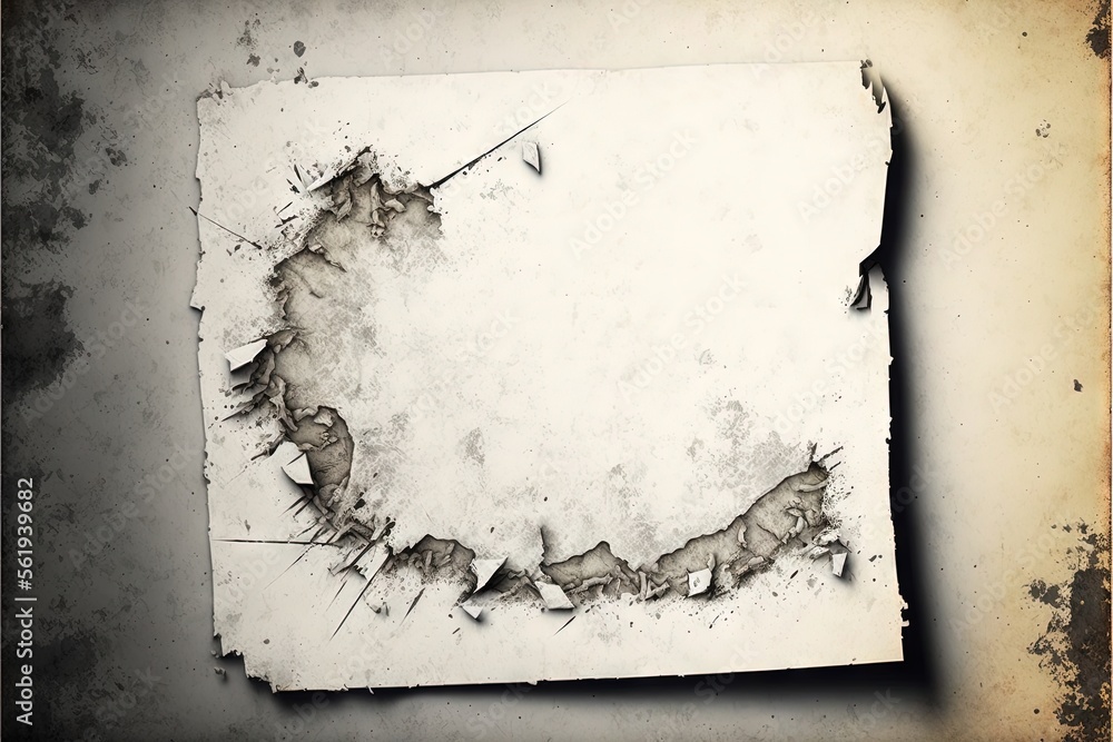 Poster a piece of paper with a torn off piece of paper on it and a hole in the middle of it with a hole in 