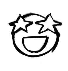 Emoji, happy face with starry eyes, hand drawn, with marker pen, smile, character reaction, irregular shapes, white background. Emotions design set.