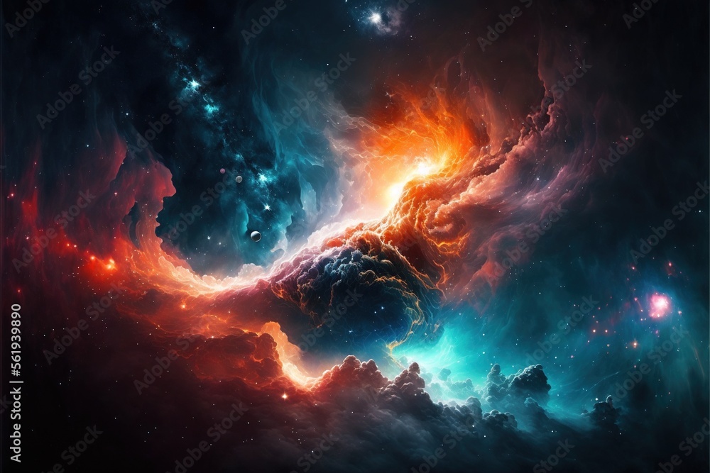 Poster nebula and galaxies in the deep space. abstract cosmos univese background