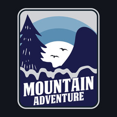 Mountain Outdoor Adventure Emblem Patch Logo Poster Label Vector Illustration Retro Vintage Badge Sticker And T-shirt Design
