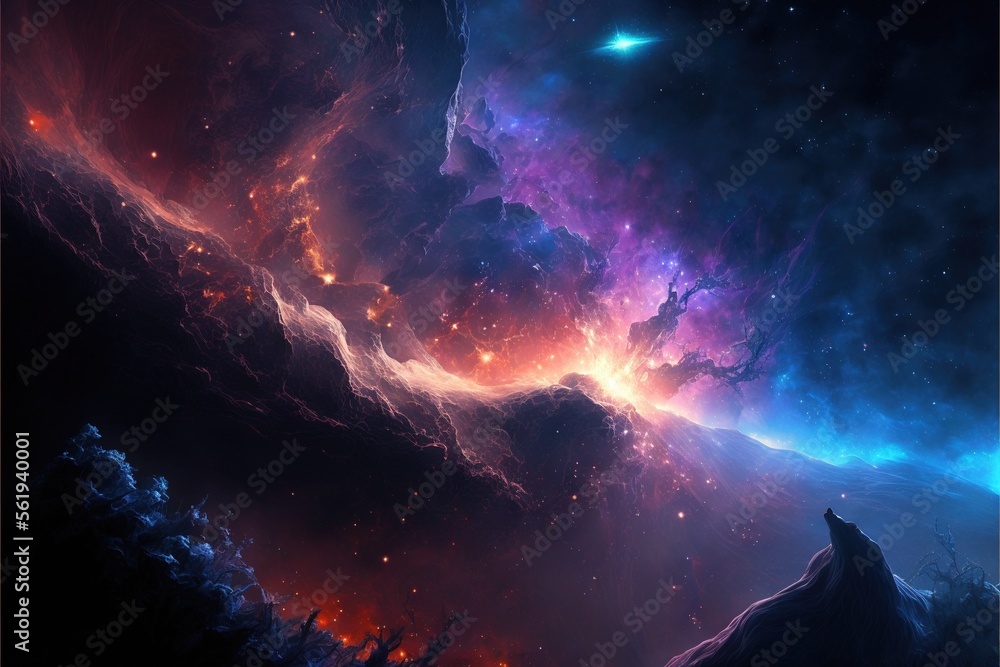 Wall mural nebula and galaxies in the deep space. abstract cosmos univese background