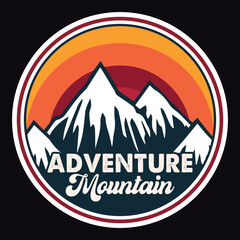 Mountain Outdoor Adventure Emblem Patch Logo Poster Label Vector Illustration Retro Vintage Badge Sticker And T-shirt Design