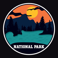 Mountain Outdoor Adventure Emblem Patch Logo Poster Label Vector Illustration Retro Vintage Badge Sticker And T-shirt Design