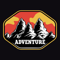 Mountain Outdoor Adventure Emblem Patch Logo Poster Label Vector Illustration Retro Vintage Badge Sticker And T-shirt Design