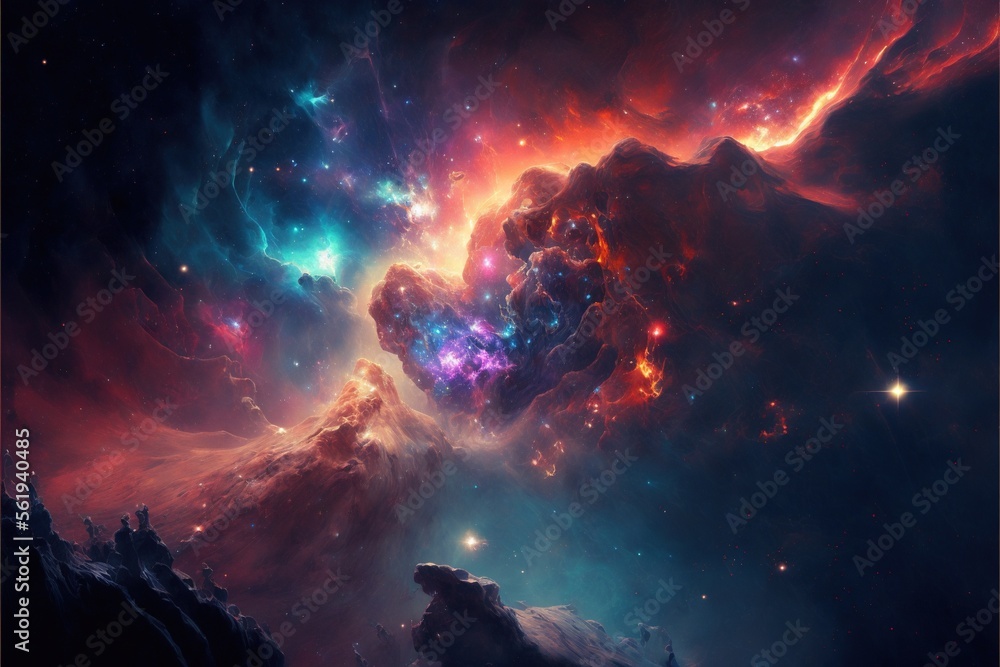 Poster nebula and galaxies in the deep space. abstract cosmos univese background