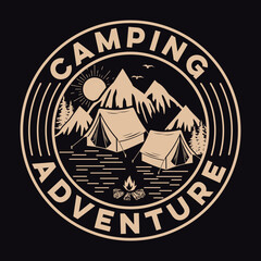 Fototapeta premium Mountain Camping Adventure Emblem Patch Logo Poster Label Vector Illustration Retro Vintage Badge Sticker And T-shirt Design