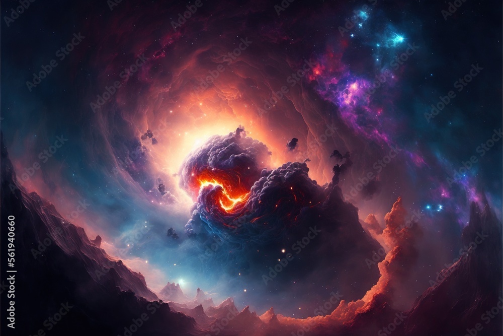 Poster nebula and galaxies in the deep space. abstract cosmos univese background