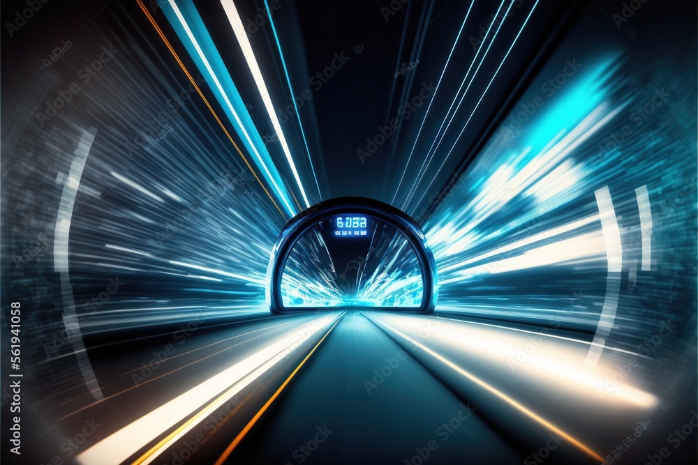 Poster a tunnel with a clock on the wall and lights coming from it and a tunnel with a clock on the wall an