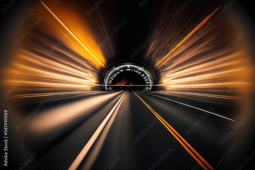 Poster a tunnel with a speed limit sign in the middle of it and a speed limit sign in the middle of the tun