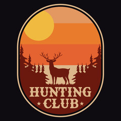 Mountain Hunting Dear Adventure Emblem Patch Logo Poster Label Vector Illustration Retro Vintage Badge Sticker And T-shirt Design