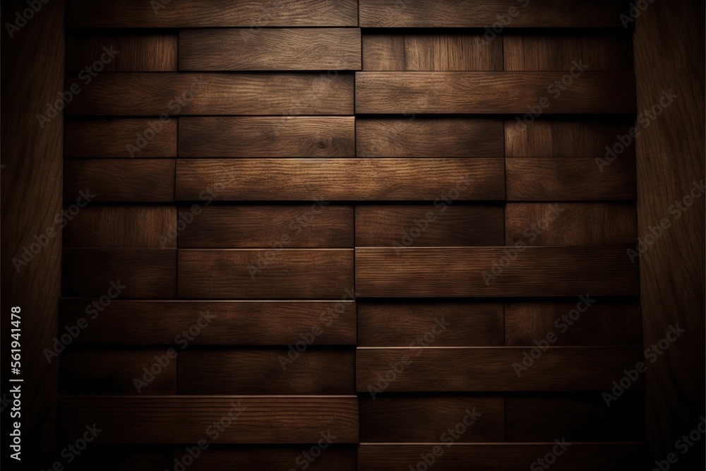 Poster a dark wood wall with a wooden panel pattern on it's side and a light shining on the floor below it 