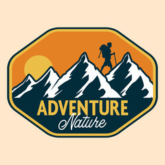 Mountain Outdoor Adventure Emblem Patch Logo Poster Label Vector Illustration Retro Vintage Badge Sticker And T-shirt Design