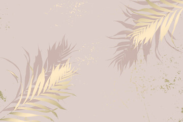 Abstract floral beige tropical leaves background with a touch of gold foil texture - 561942061