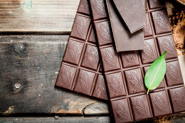 Chocolate bars with green leaf.