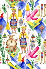 Ukrainians seamless pattern, Embroidery pattern. Cross-stitch drawing. Slavic ornament, a Digital illustration created with Generative AI artificial