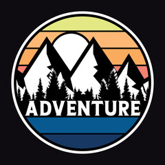 Mountain Outdoor Adventure Emblem Patch Logo Poster Label Vector Illustration Retro Vintage Badge Sticker And T-shirt Design