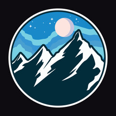 Mountain Outdoor Adventure Emblem Patch Logo Poster Label Vector Illustration Retro Vintage Badge Sticker And T-shirt Design
