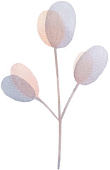 Decorative watercolor twigs. Blue and beige stylized plants.