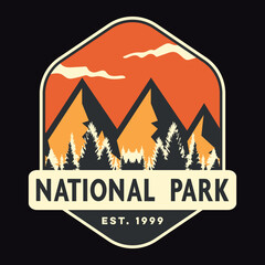 Mountain Outdoor Adventure Emblem Patch Logo Poster Label Vector Illustration Retro Vintage Badge Sticker And T-shirt Design