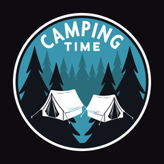 Mountain Camping Adventure Emblem Patch Logo Poster Label Vector Illustration Retro Vintage Badge Sticker And T-shirt Design