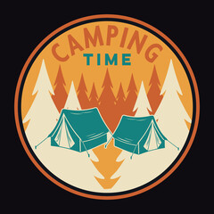 Mountain Camping Adventure Emblem Patch Logo Poster Label Vector Illustration Retro Vintage Badge Sticker And T-shirt Design