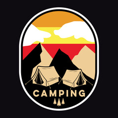Mountain Camping Adventure Emblem Patch Logo Poster Label Vector Illustration Retro Vintage Badge Sticker And T-shirt Design