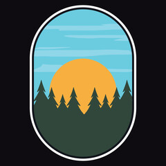 Mountain Outdoor Adventure Emblem Patch Logo Poster Label Vector Illustration Retro Vintage Badge Sticker And T-shirt Design