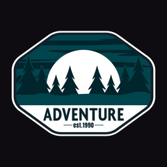 Mountain Outdoor Adventure Emblem Patch Logo Poster Label Vector Illustration Retro Vintage Badge Sticker And T-shirt Design