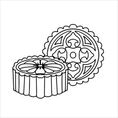 Traditional Chinese moon cake, Happy Mid Autumn Festival cakes have different patterns. Line vector illustration isolated on white background