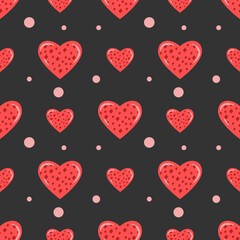 Seamless pattern with cute red hearts. St. Valentine's Day. Vector illustration.