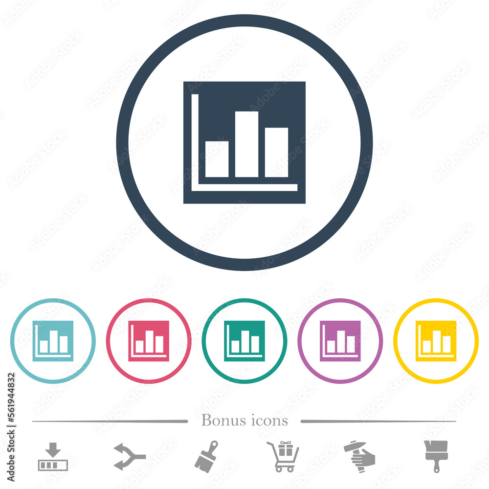 Poster bar graph statistics solid flat color icons in round outlines