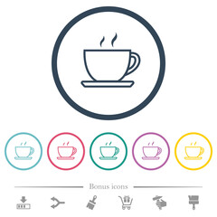 Cup of coffee outline flat color icons in round outlines
