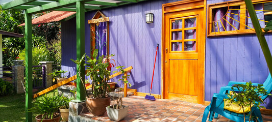 Panama, colorful wooden house with porch