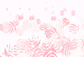 Light Red vector doodle template with leaves.