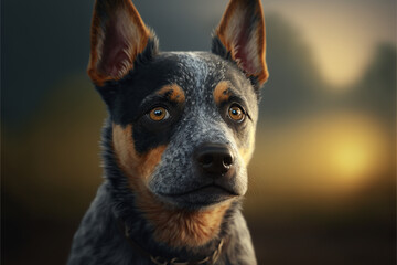 Dog Portrait, Cutest Australian Cattle Dog puppy, dramatic light, AI Illustration