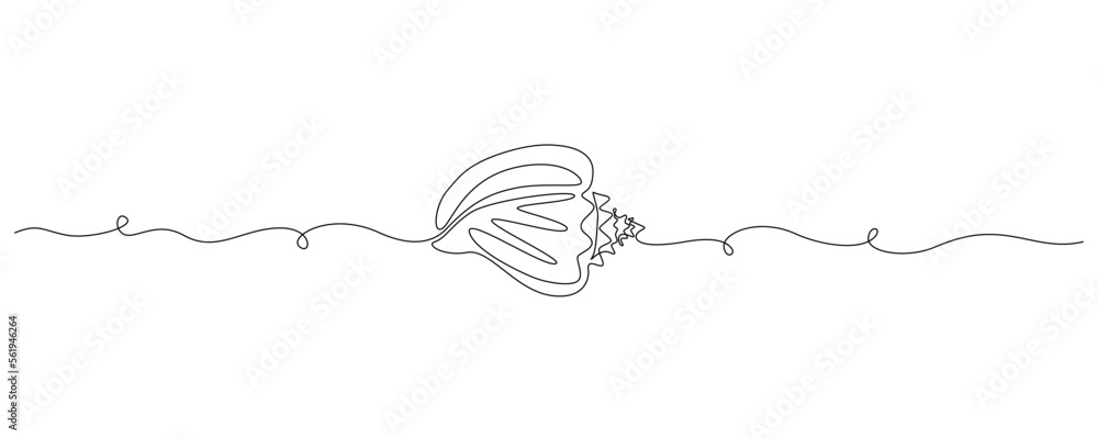 Poster continuous one line drawing of snail sea shell. seashell symbol and banner of beauty spa and wellnes