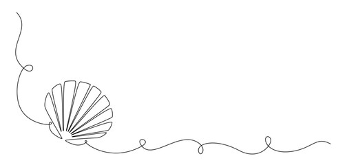 Continuous one line drawing of open oyster shell. Seashell symbol and banner of beauty spa and wellness salon in simple linear style. Editable stroke. Doodle Vector illustration
