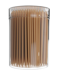 Wood toothpicks in plastic box transparent background high quality details - 3d rendering