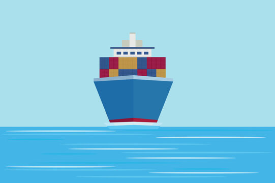 A cargo ship is sailing on the sea with containers of cargo in the ocean