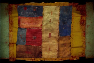Old fabric with one patche texture. AI generated art illustration.	
