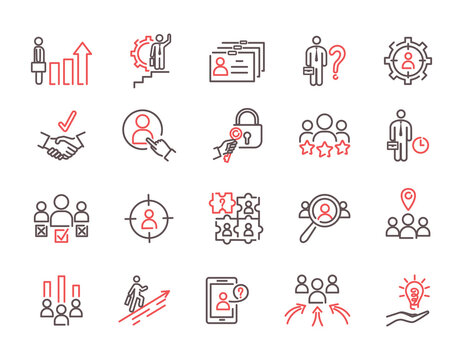 Career growth icons set. Collection of graphic elements for website, organization of effective workflow. Management and negotiations. Cartoon flat vector illustrations isolated on white background