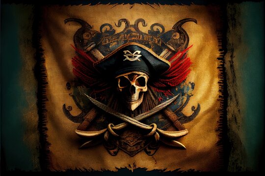 Pirate old fabric with one patche texture. AI generated art illustration.	