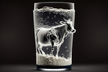A glass full of freshly milked cow's milk, ready for tasting. AI generative