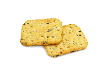 multigrain flatbread crackers isolated on a white background.