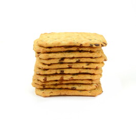 multigrain flatbread crackers isolated on a white background.
