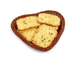 multigrain flatbread crackers isolated on a white background.